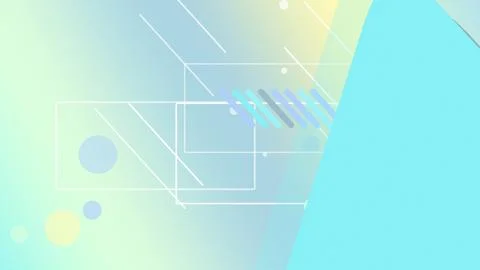 Abstract geometric UI frames and light bokeh circles drift over a pastel bl.. 스톡 일러스트