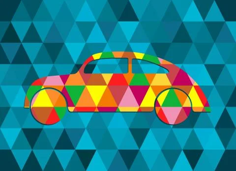 Abstract geometric vector background with color car, triangle pattern Stock Illustration
