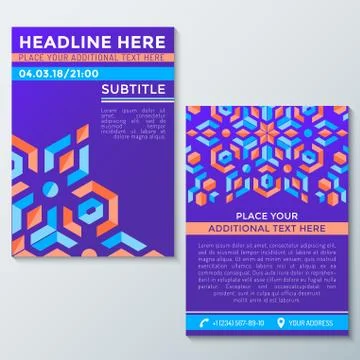 Abstract geometric violet red orange abstract flyer placard template. Illustrazione stock