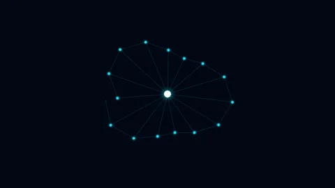 Abstract geometric visualization of data points connected to a central hub 库存影片 335118152