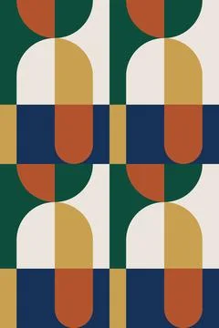 Abstract Geometric Wall Art in Mid-Century Modern Style Stock Illustration