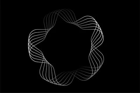 Abstract Geometric Wave Circle with Minimal Line Art on Black Background Mo.. 스톡 일러스트