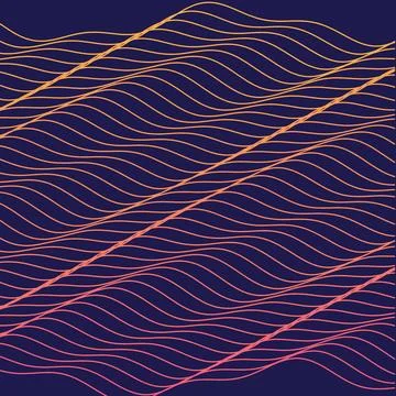 Abstract geometric wave patterns on dark blue background with gradient lines Stock Illustration