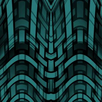 Abstract geometric wavy pattern turquoise green black dimensional Stock Illustration