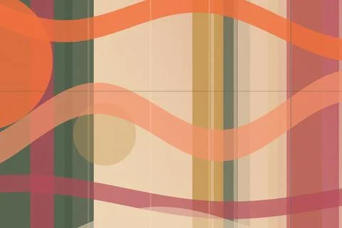 Abstract geometric wavy pattern with warm orange, pink, and muted green blo.. 스톡 일러스트