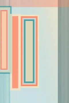Abstract geometric window-frame design in coral, blue, and cream with soft .. Stockillustratie