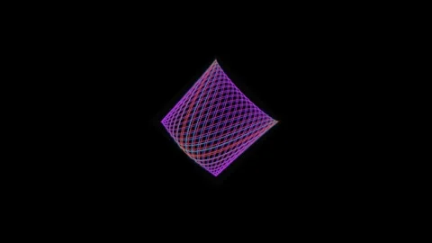 Abstract geometric wireframe cube rotating with glowing neon lines on black.. Video stock 342583252