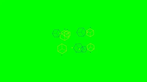 Abstract geometric wireframe cubes arranged in a grid on a bright green bac.. Stock Footage 340903389
