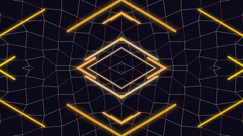 Abstract Geometric Wireframe Grid Tunnel with Neon Lines, Futuristic Digita.. Stock Footage 332494192
