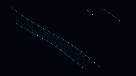 Abstract geometric wireframe structure with glowing blue nodes on black Stock Footage 335145967