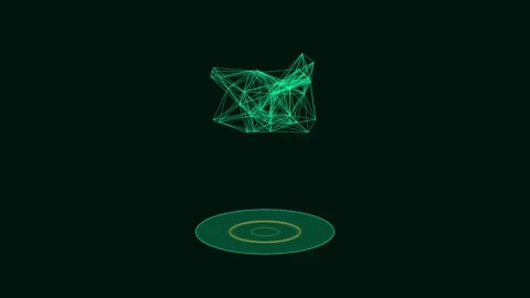 Abstract geometric wireframe structure spinning above glowing circular plat.. Stock-Footage 342322447