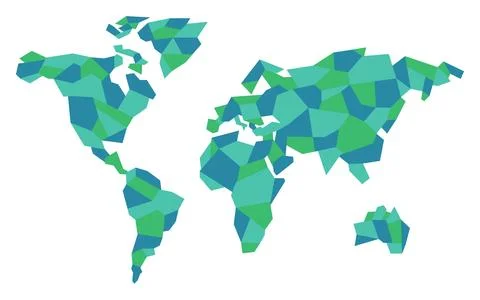 Abstract Geometric World Map with Blue and Green Polygons Stock-Illustration