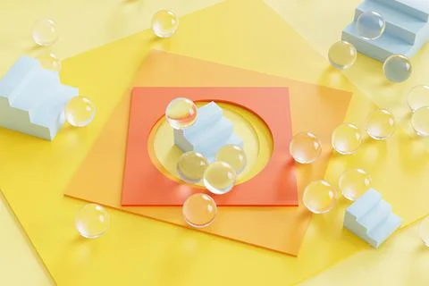 Abstract geometric yellow background with square shaped paper cards Stock Illustration