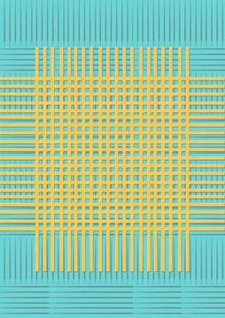 Abstract Geometric Yellow Grid Pattern On Turquoise Background With Texture.. Illustrazione stock
