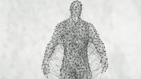 Abstract geometrical plexus man. Plexus connection backdrop. 3D Rendering. Stock Illustration