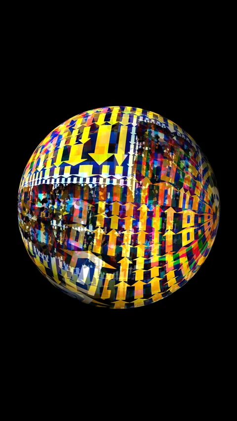 Abstract geometrical shapes and elements on rotating sphere vertical video Stock Footage 268354964