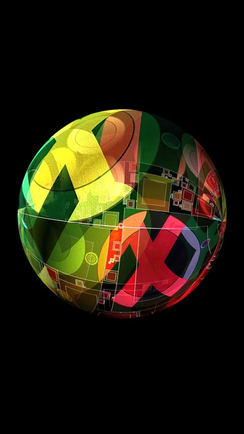 Abstract geometrical shapes and elements on rotating sphere vertical video Stock Footage 268355220