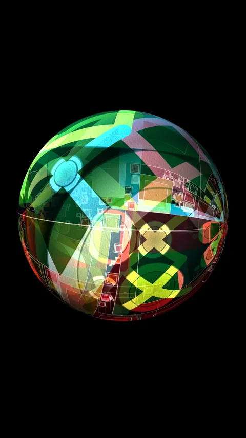 Abstract geometrical shapes and elements on rotating sphere vertical video Stock Footage 268355560