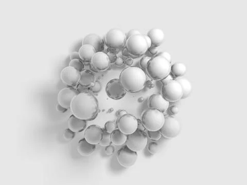 Abstract geometry background with balls collisioned above flat surface Stock Illustration