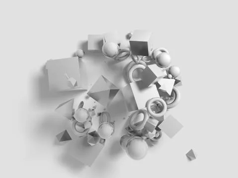 Abstract geometry background with balls collisioned above flat surface Stock Illustration