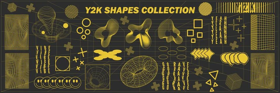 Abstract geometry hud wireframe shapes and patterns, cyberpunk elements, ic.. Stock Illustration