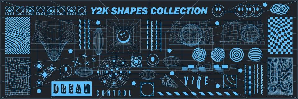 Abstract geometry hud wireframe shapes and patterns, cyberpunk elements, ic.. Stock Illustration