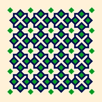 Abstract geometry illustration, symmetrical pattern of green, navy blue and y Stock Illustration