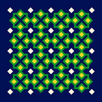 Abstract geometry illustration, symmetrical pattern of green, navy blue and y Stock Illustration