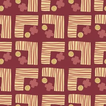 Abstract geometry ornament seamless pattern. Simple figures with strips on re Stock Illustration