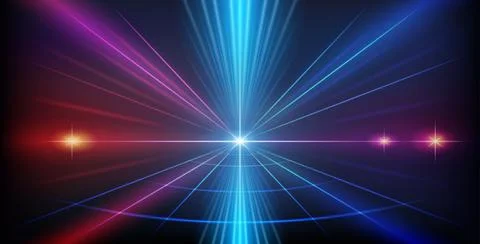 Abstract Geometry Red and Blue Neon Background with Bright Ray Halo Stock Illustration