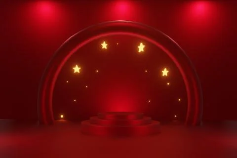 Abstract geometry shape background. podium red minimalist mock up scene. 3d r Stock Illustration