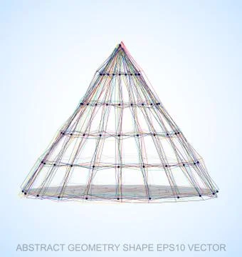 Abstract geometry shape: Multicolor sketched Cone. Hand drawn 3D polygonal Cone Stock Illustration