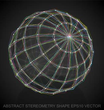 Abstract geometry shape: Multicolor sketched Sphere. Hand drawn 3D polygonal 스톡 일러스트
