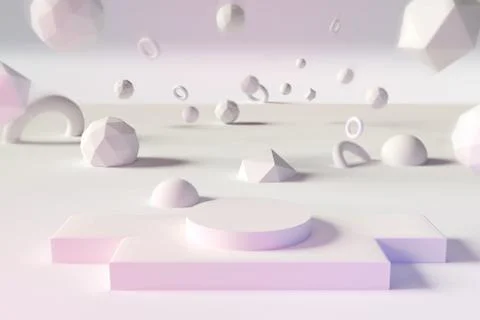 Abstract geometry shape pink background. selective focus of podium minimalist Stock Illustration