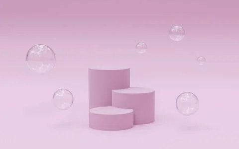 Abstract geometry shape pink color podiums on pink color background for product Stock Illustration