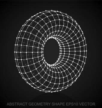 Abstract geometry shape: White sketched Torus. Hand drawn 3D polygonal Torus Illustrazione stock