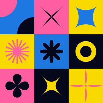 Abstract geometry shapes. Basic primitive bauhaus blocks, funky geometric form Stock Illustration