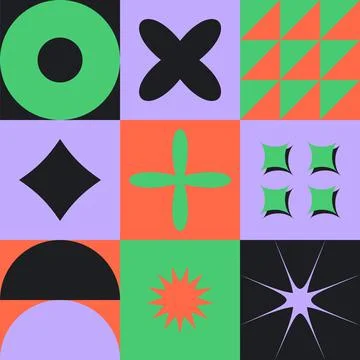 Abstract geometry shapes. Basic primitive bauhaus blocks, simple tile, funky Stock Illustration