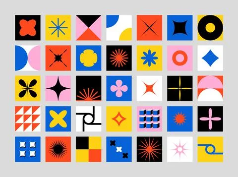 Abstract geometry shapes. Basic primitive bauhaus block funky geometric form Stock Illustration