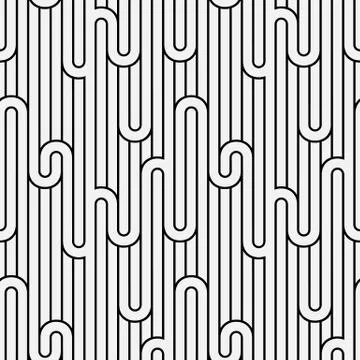 Abstract geometry stripped light seamless pattern with curves. Monochrome lin Stock Illustration