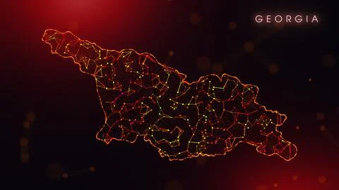 Abstract Georgia Map Digital Network Background With Red And Orange Plexus Do イラスト素材