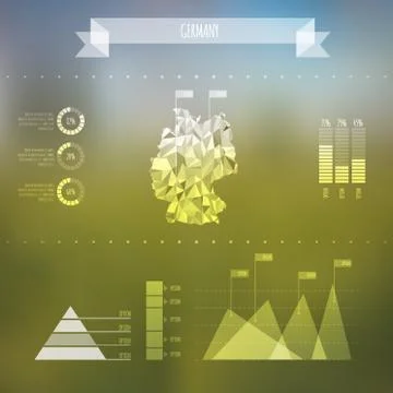 Abstract Germany Map with Infographic Elements on Blurred Background Stock Illustration