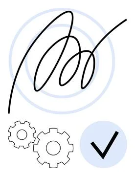 Abstract Gesture with Gears and Checkmark Representing Efficiency and Verif.. Illustrazione stock