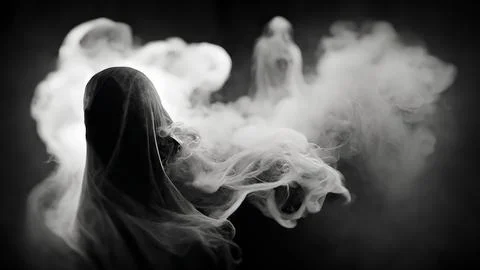 Abstract ghost devil in smoke black and white, halloween and creepy concept,  Stock Illustration