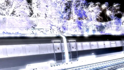Abstract Ghost Train At Night With View Of Turn Camera Video stock 84828091
