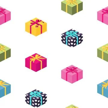 Abstract Gift Box with Bow and Ribbon Seamless Pattern Background. Vector Ill Stock Illustration