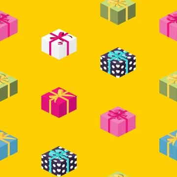 Abstract Gift Box with Bow and Ribbon Seamless Pattern Background. Vector Ill Stock Illustration
