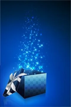 Abstract gift card with open box Stock Illustration