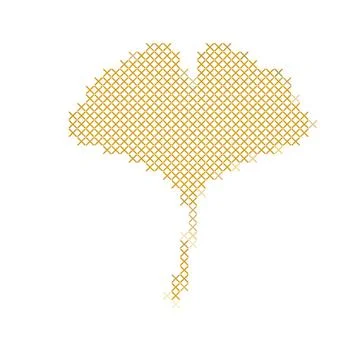 Abstract Ginkgo Leaf Shape With Geometric Cross Stitch Pattern For Autumn D.. Stockillustratie
