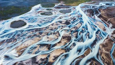Abstract glacier rivers pattern flowing on Icelandic Highlands in Iceland 스톡 사진